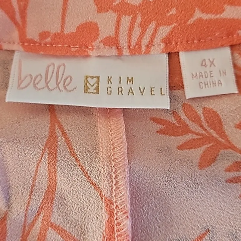 Belle by Kim Gravel Chic Summer Bloom Blouse Peach Floral Print, Size 4X NWOT Orange - Image 8