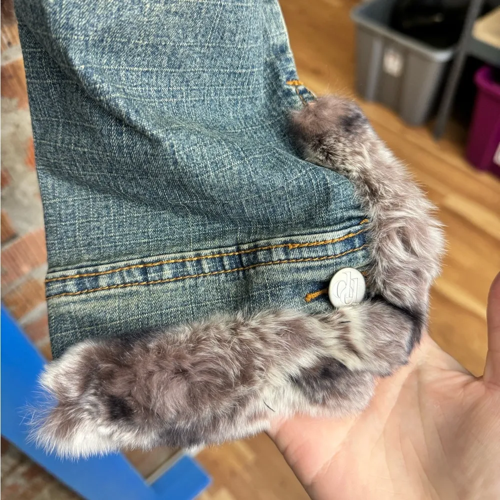 Vintage Dicker & Dicker Fur Trim Denim Jacket Size L - Image 4