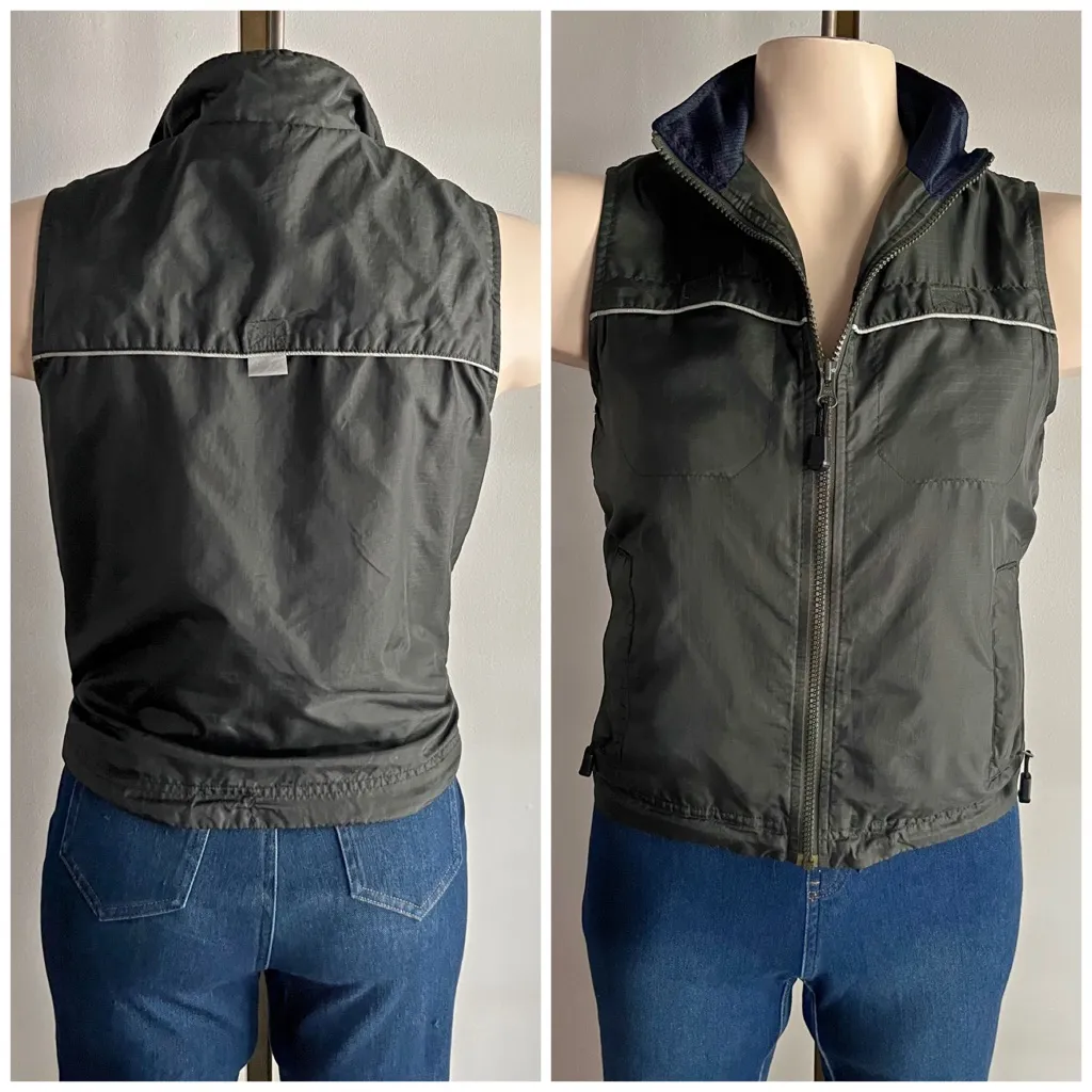 GAP Green Utility Nylon Vest Women’s Small Zip Up Reflective Trim Layer - Image 2