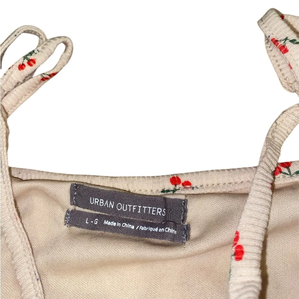 beige ribbed cherry print mini dress - Image 5