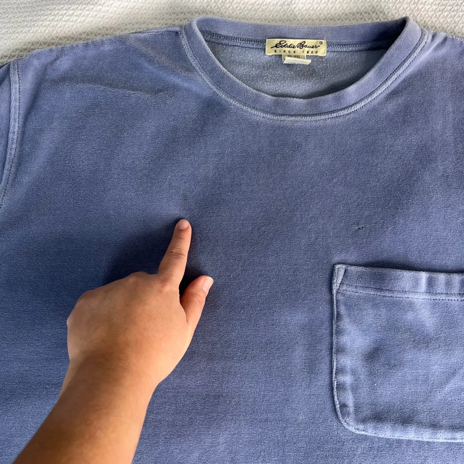 Eddie Bauer Womens Long Sleeve Crew Neck Pocket Tee Shirt XXL Blue Velour Top - Image 6