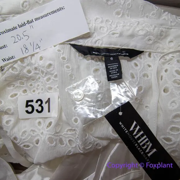 New! White‎ House Black Market Long Sleeve Eyelet Shirt Dress mini ecru, size 6 - Image 7