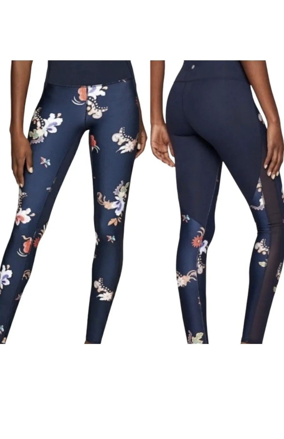 Athleta High Rise Gilded Tux Chaturanga Tight Navy Floral Print Leggings  - Image 2