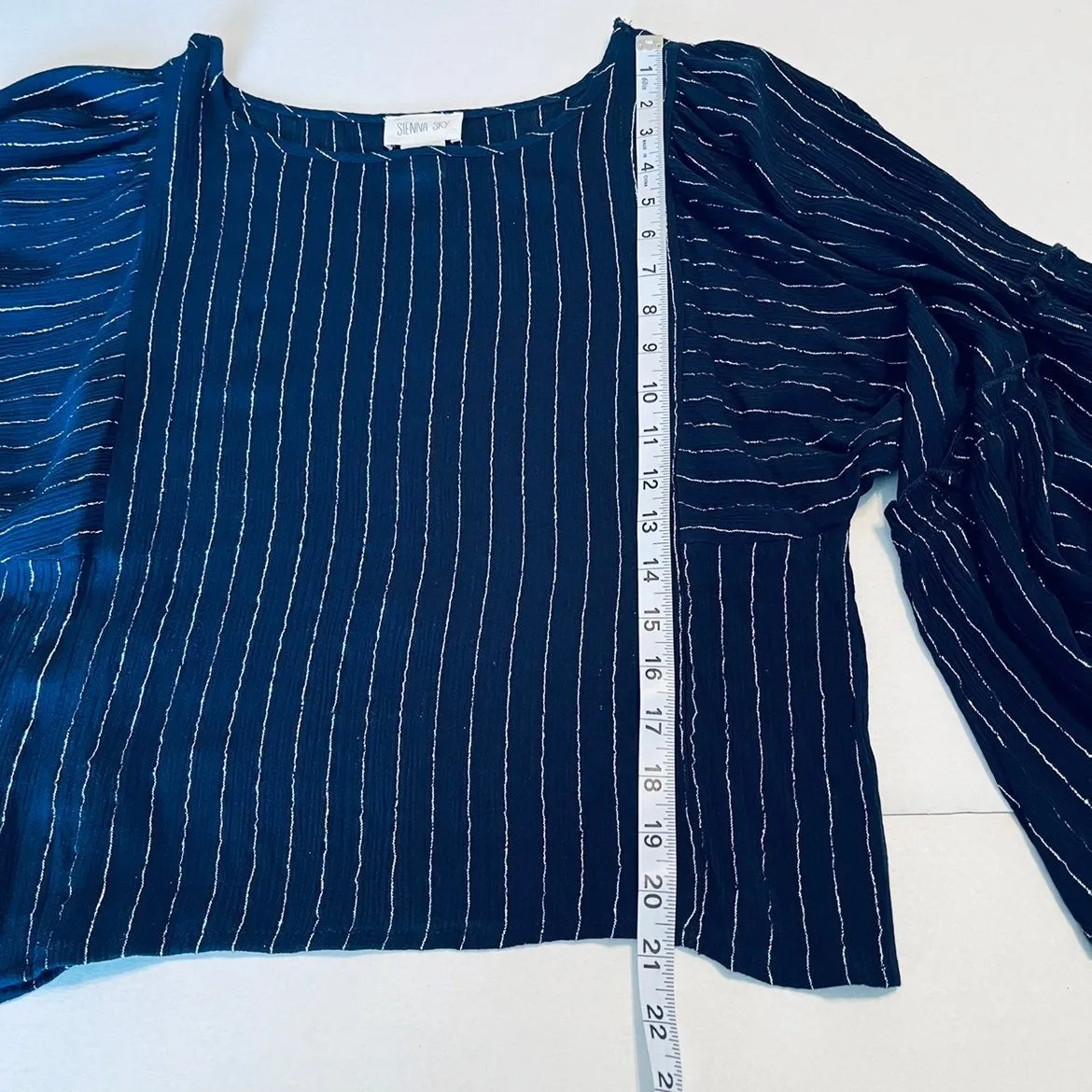 Sienna Sky navy blue with silver stripe blouse top‎ Size medium - Image 3