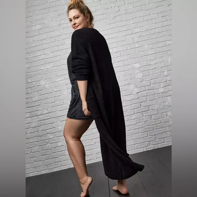 Torrid Womens Teddy Duster Lounge Robe 1/2 Black Lounge Cozy Cardigan Deep Black - Image 6