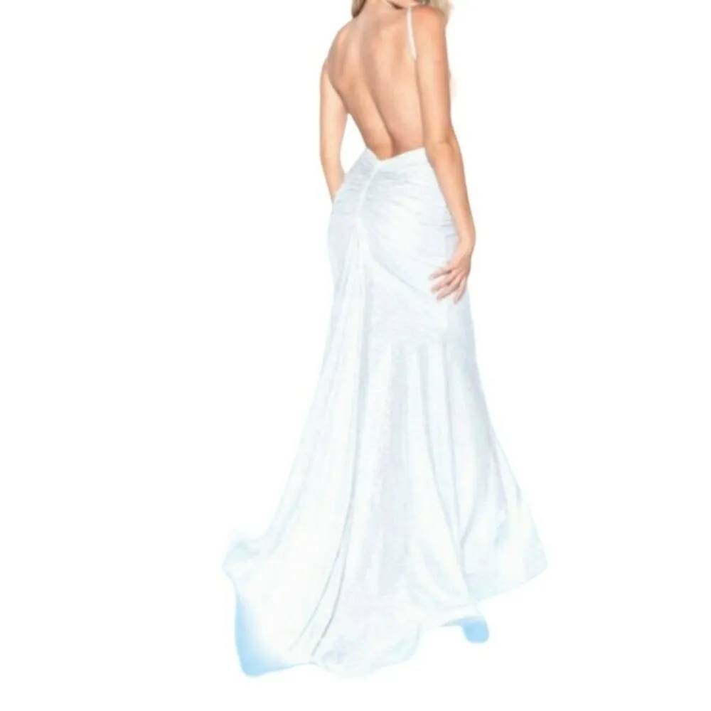 Jessica Angel 908 Silver Bedazzled Open Back Sparkling Gown Size Large NWT - Image 4