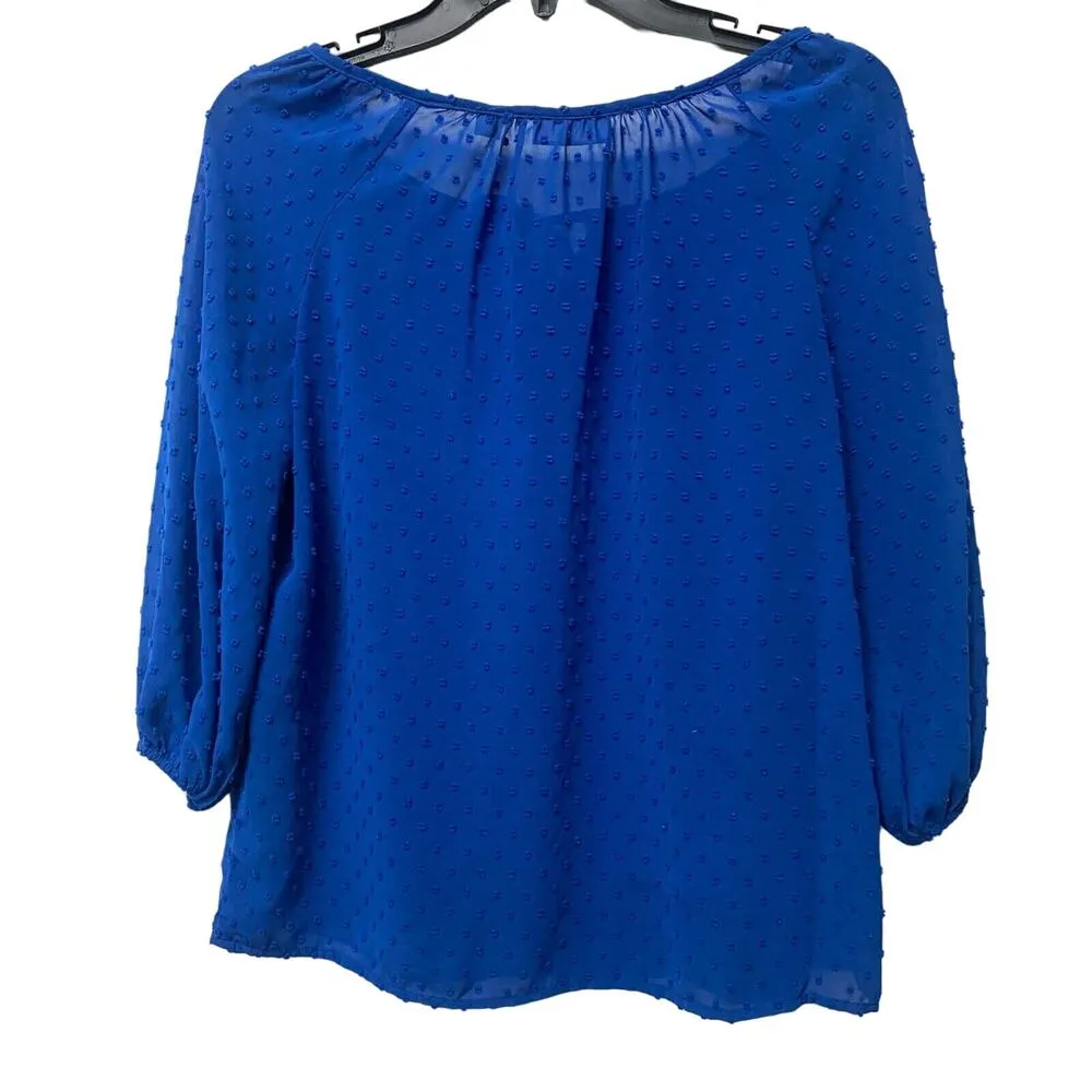 New York & Company Womens Swiss Dot Blouse Top Royal Blue ¾ Balloon Sleeve Sz XS - Image 2