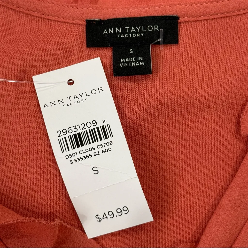 Ann Taylor Coral Ruffle V-Neck Blouse Small Sleeveless Summer Chic Workwear New - Image 6