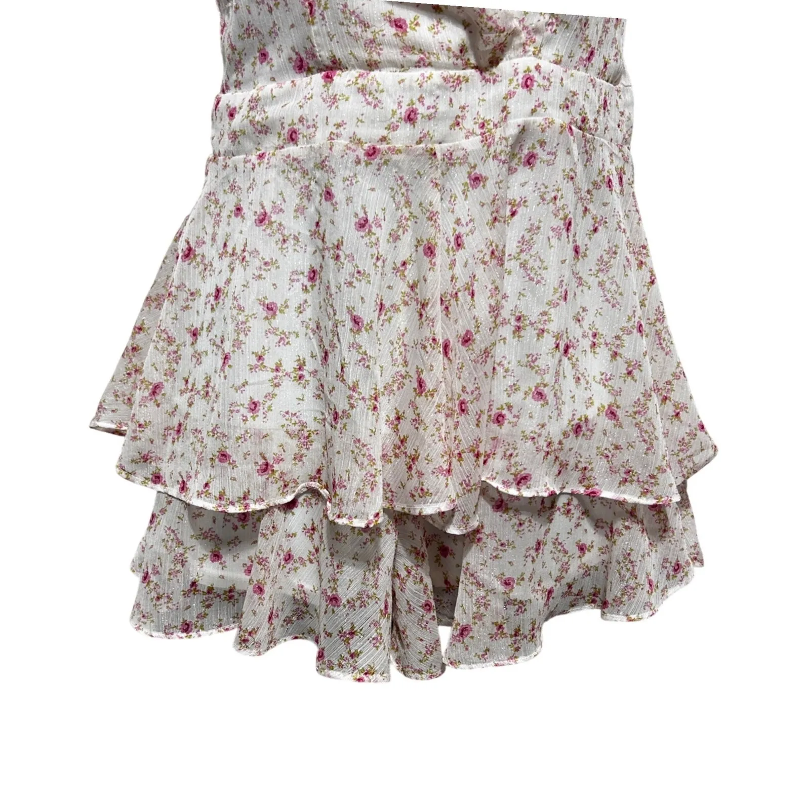 Alter'd State Women Babydoll Cottage Romper M Ivory Pink Floral Ruffle Romantic - Image 4