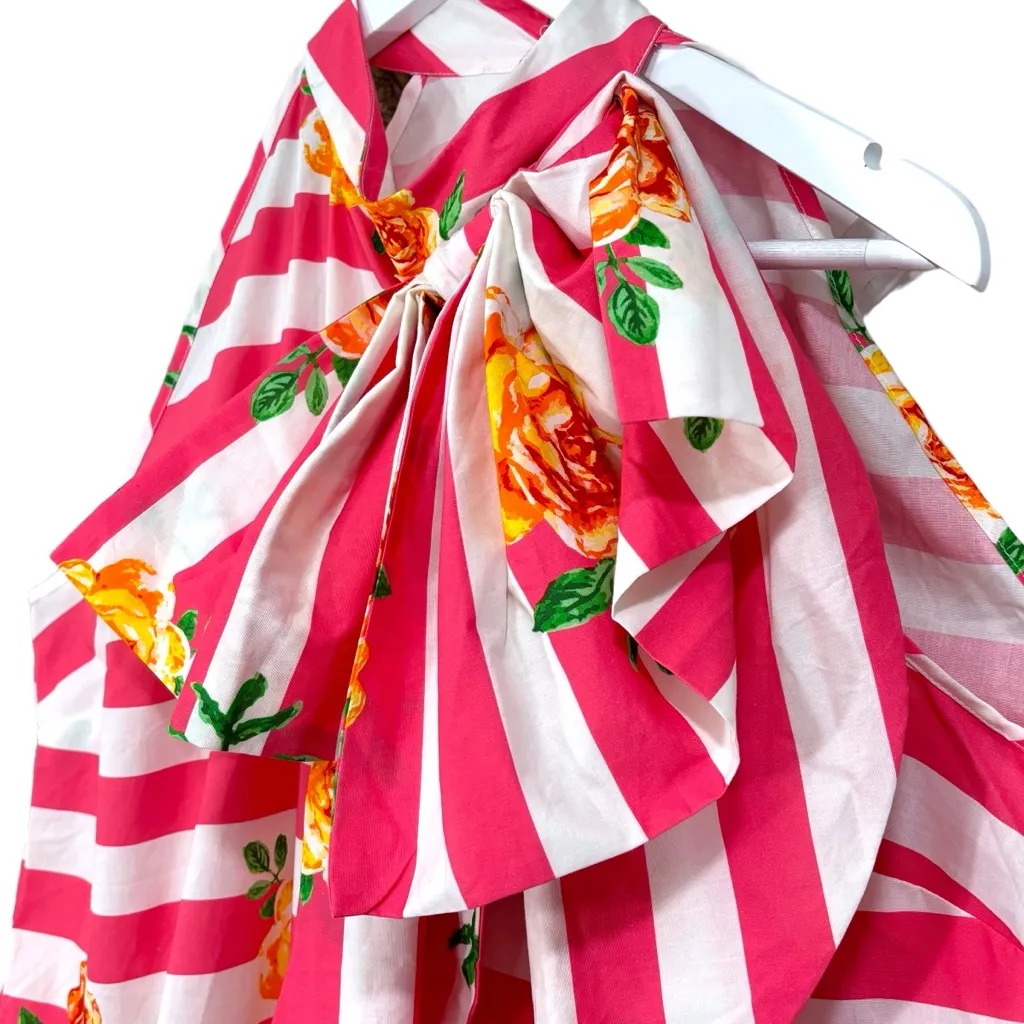 NY&C Pink White Striped Tank Top Attached Neck Tie Bow Womens Size XL NWT - Image 3