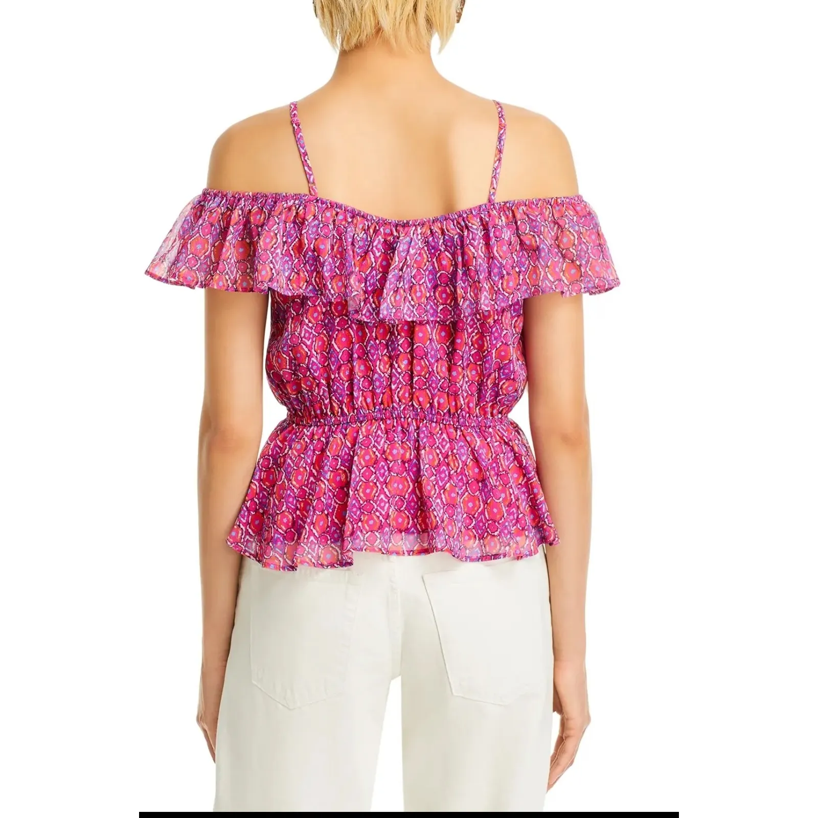 AQUA Pink Purple Floral Ruffle Off Shoulder Blouse Top‎ XL - Image 2