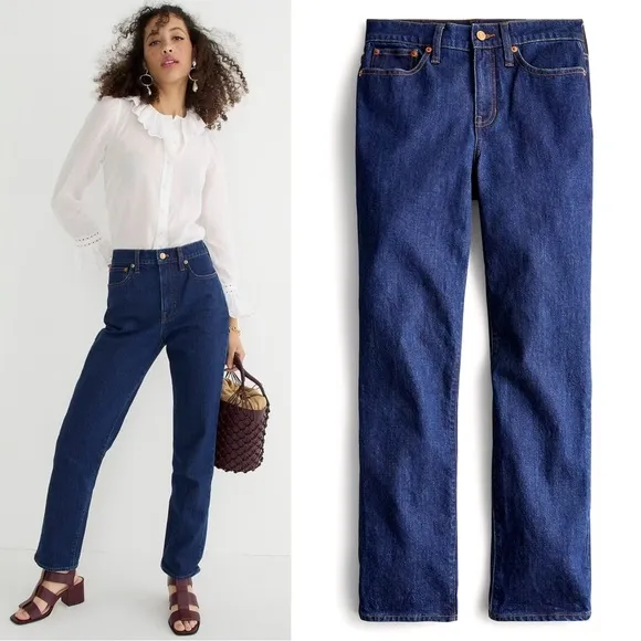 J Crew • Tall High-rise '90s Classic Straight-fit Jean in Rinse Wash dark indigo - Image 2