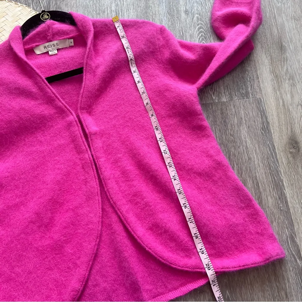 REISS Marisa cardigan puff shoulder bright pink angora blend‎ - Image 3