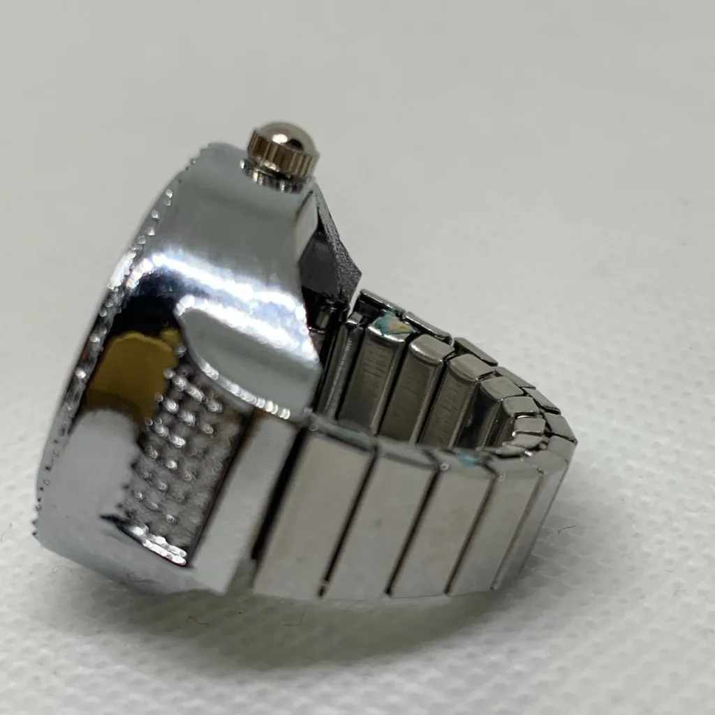 Silver tone Finger Ring Watch Round Quartz watch 22mm quartz adjustable running - Image 2