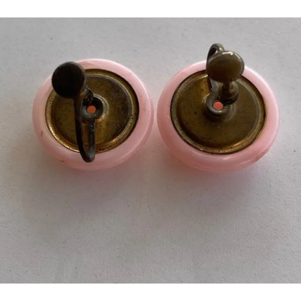 Vintage Pink Lucite Textured Moon Glow Clip On Earrings Jewelry Lightweight - Image 8