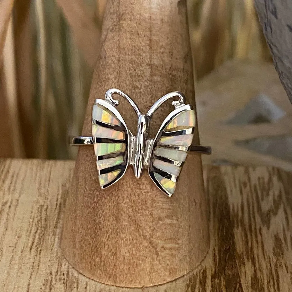 White Opal Butterfly Sterling Silver Ring Size 9 - Image 6