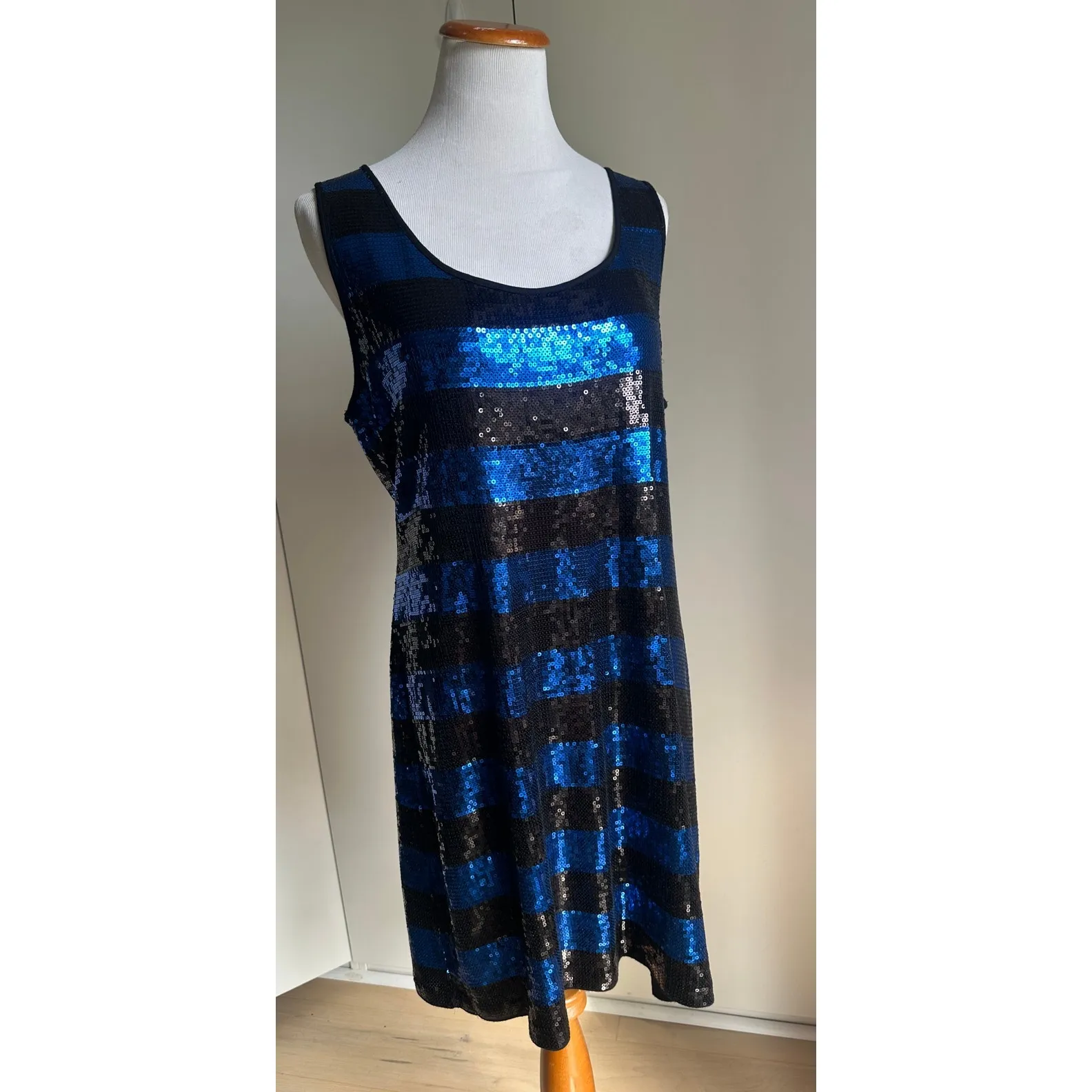 Y2K Sequin Striped Tank Dress Blue Black Size XL Party Going Out INC Sexy - Image 2