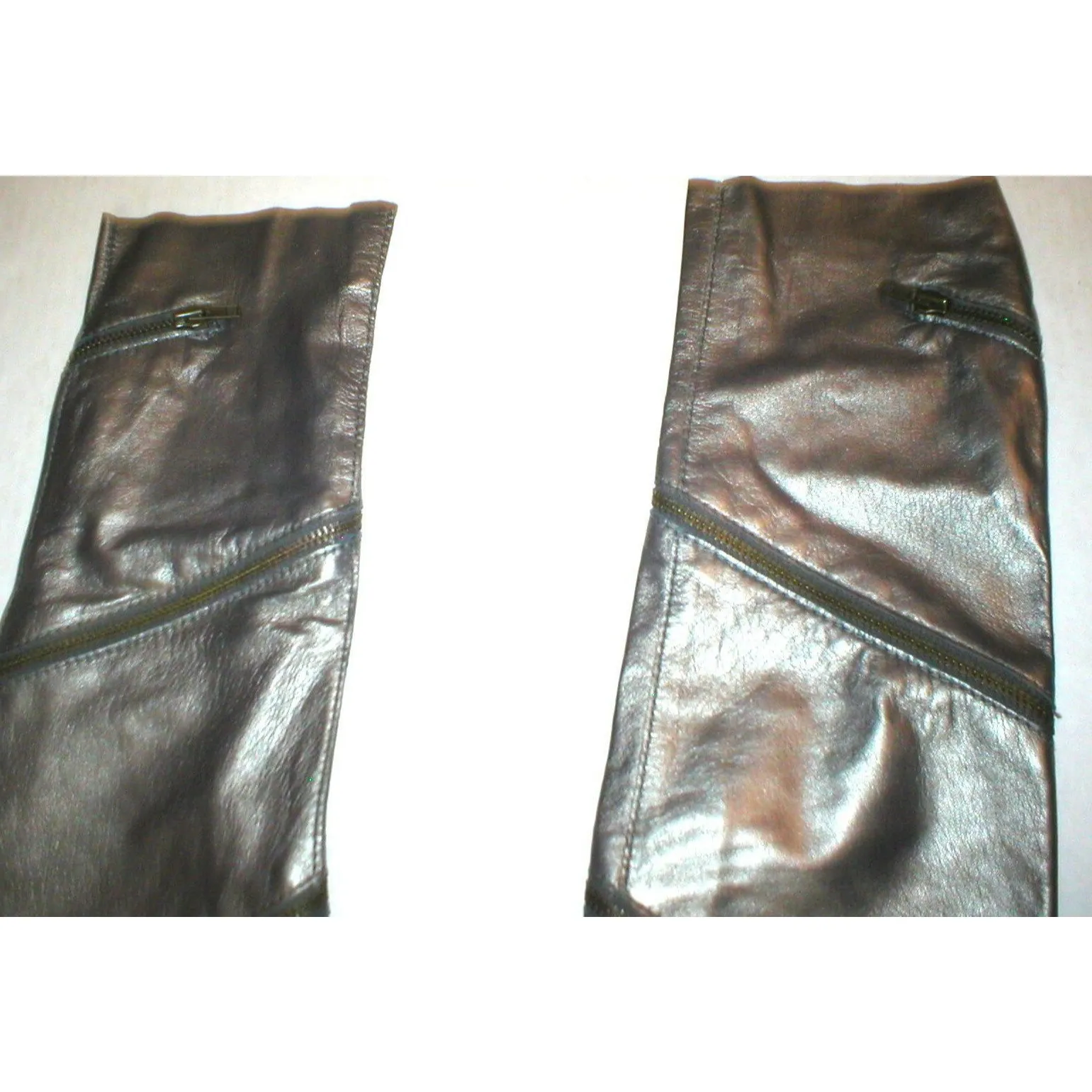 NWT $1250 Womens 2 EU 38 Bronze Brown Leather Pants Zippers Designer Malandrino - Image 5