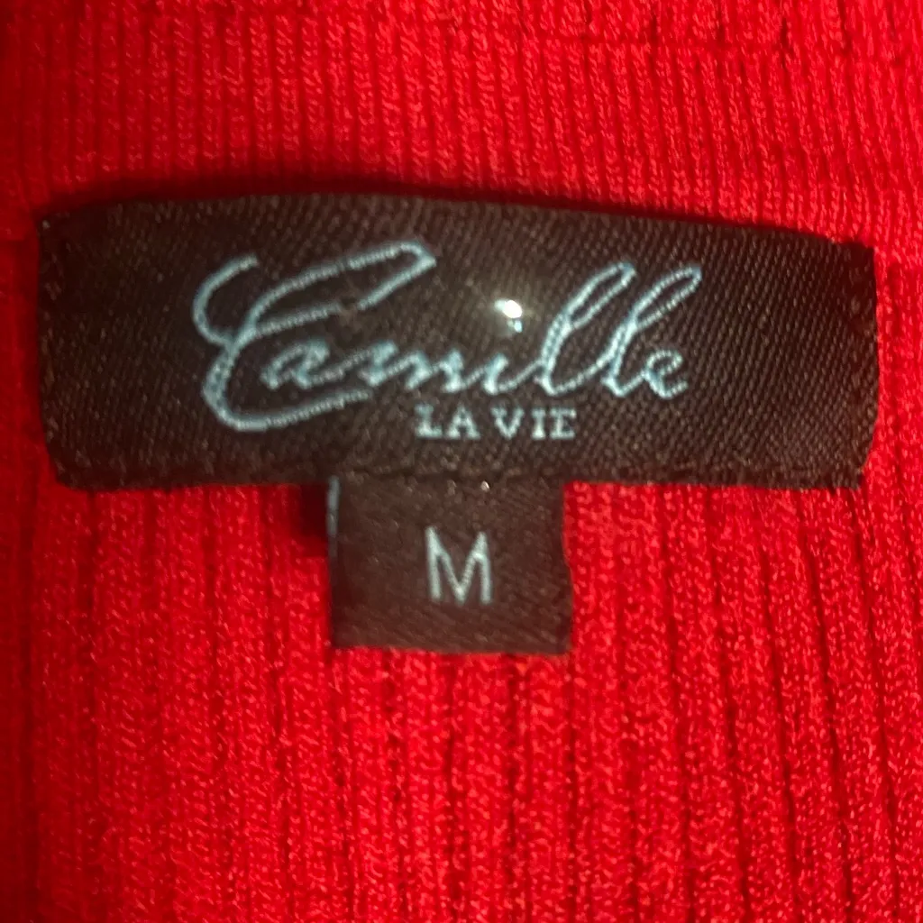 Camille La Vie Red Ribbed Knit Beaded Zip-Up Cardigan Sweater, Size M - Image 8