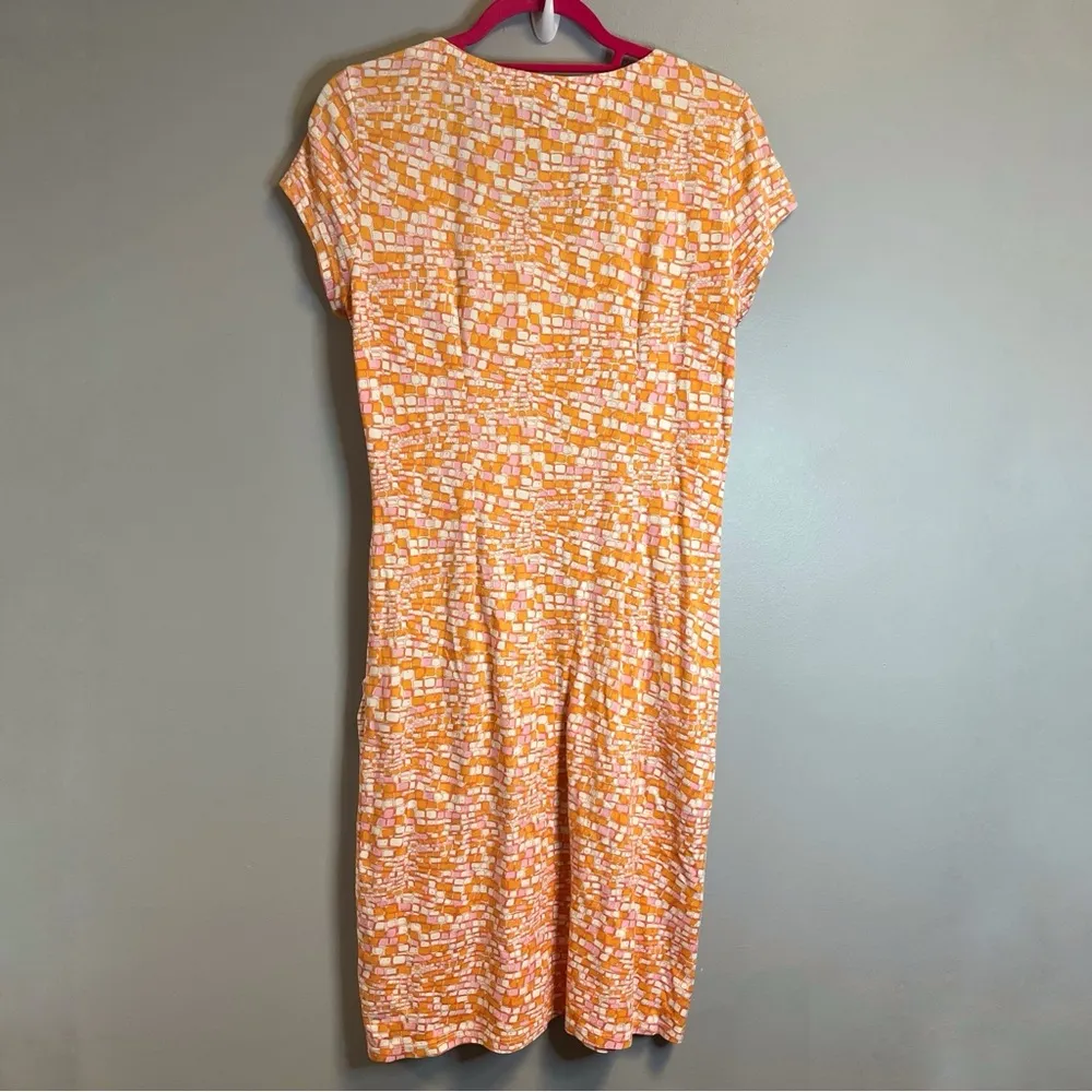 J. McLaughlin Dress Pink Orange Pattern Catalina Cloth Cap Sleeve Dress Sz S EUC - Image 7