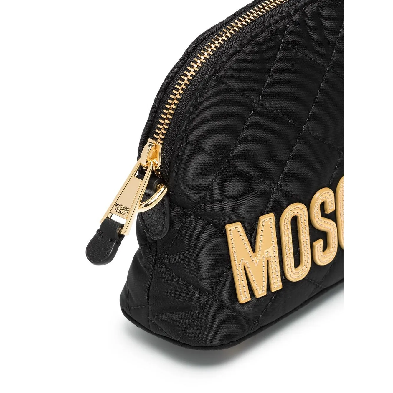 Moschino Black Gold Logo Patch Quilted Nylon Small Mini Crossbody Shoulder Bag - Image 3