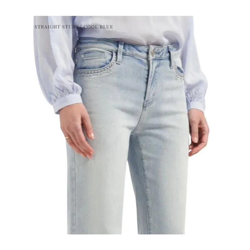 Florez Sophie Stud Jeans Women 28 Cool Blue Light Wash Straight Leg Minimal - Image 13