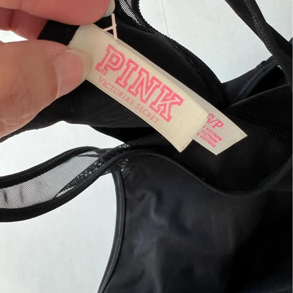 VS PINK high neck mesh sports bra size small black PINK spell out - Image 5