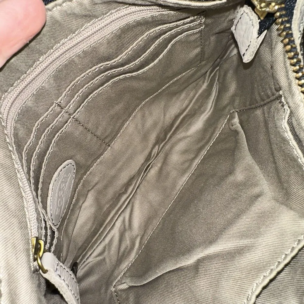 Fossil Erin Gray Crossbody Purse Bag Double Pocket Brass Denim - Image 6