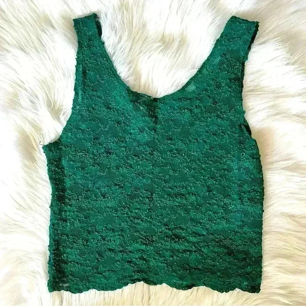 Vintage Featherbed Intimates Emerald Green Lace Sheer Top Large - Image 5