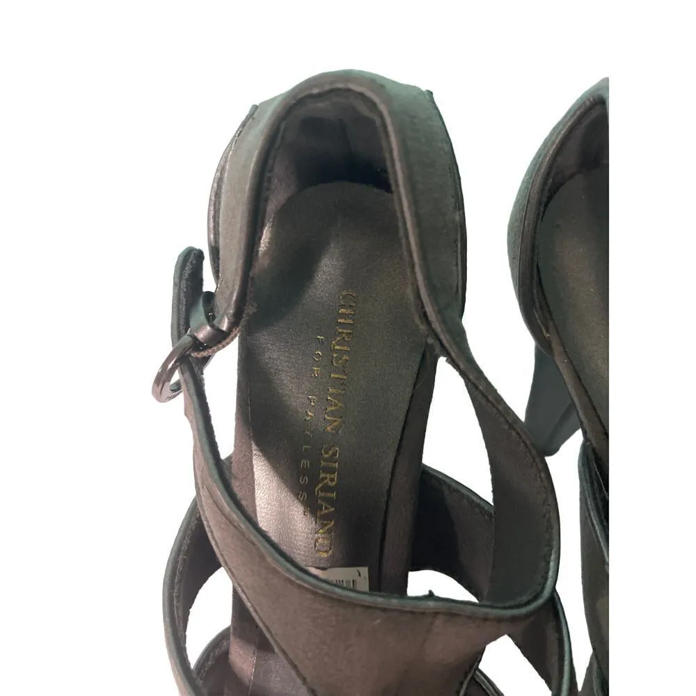 Christian Stratus Elegant‎ Gray Suede Cutout Heeled Sandals 91/2 S - Image 2
