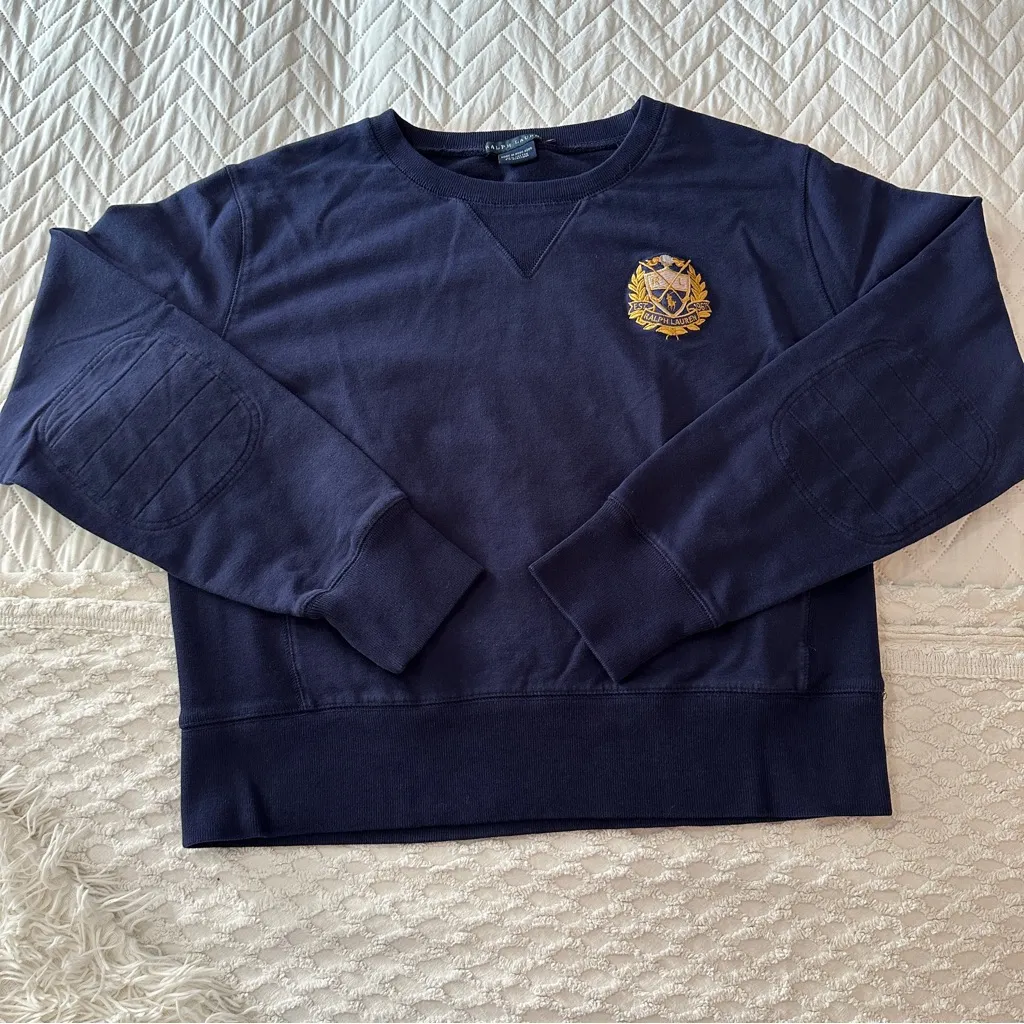 Vintage 90s Ralph Lauren Crest Logo Navy Sweatshirt Collegiate Preppy Crewneck - Image 6