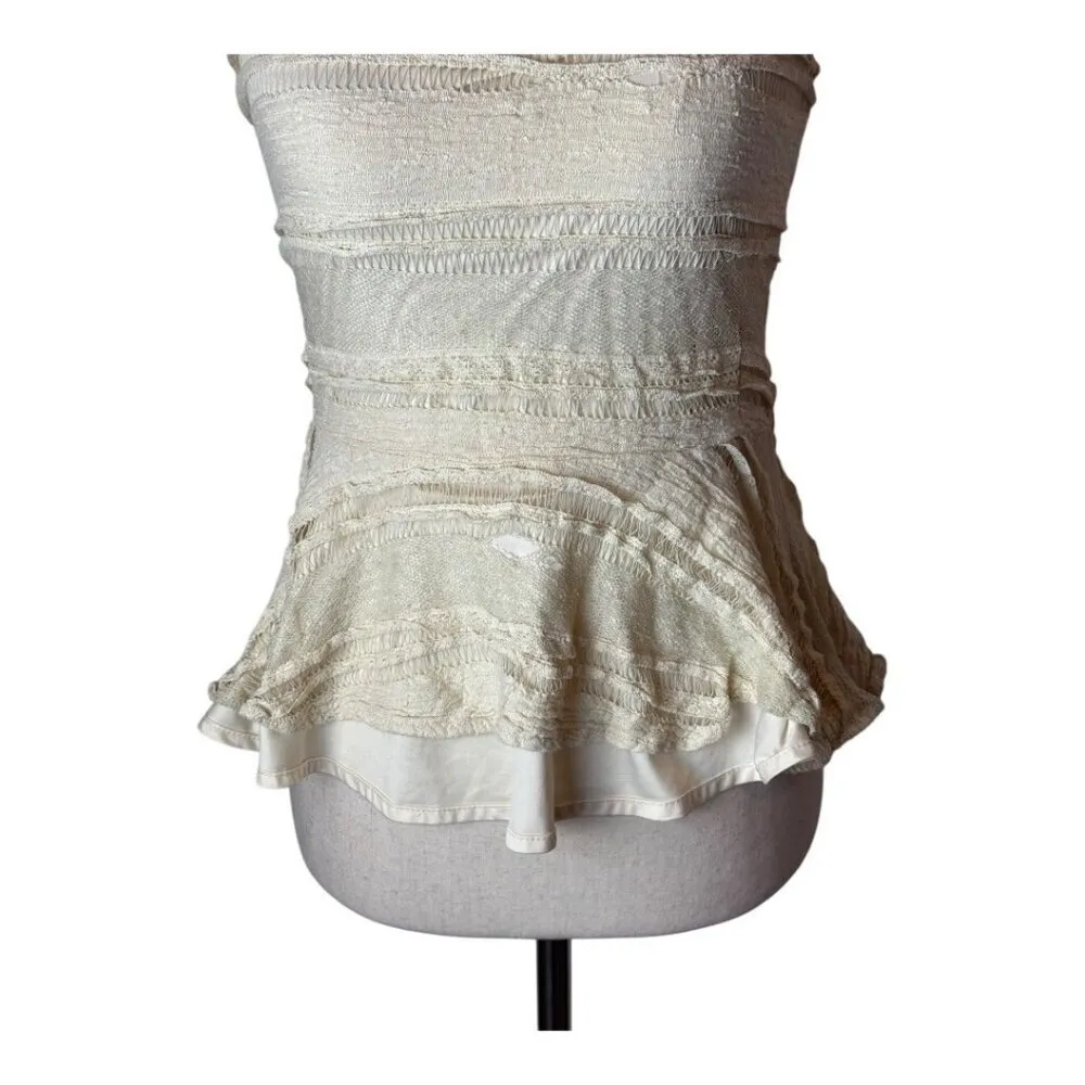 Ganni Shirt Women XS‎ Ivory Lace Sleeveless Scoop Neck Peplum Top Boho - Image 5