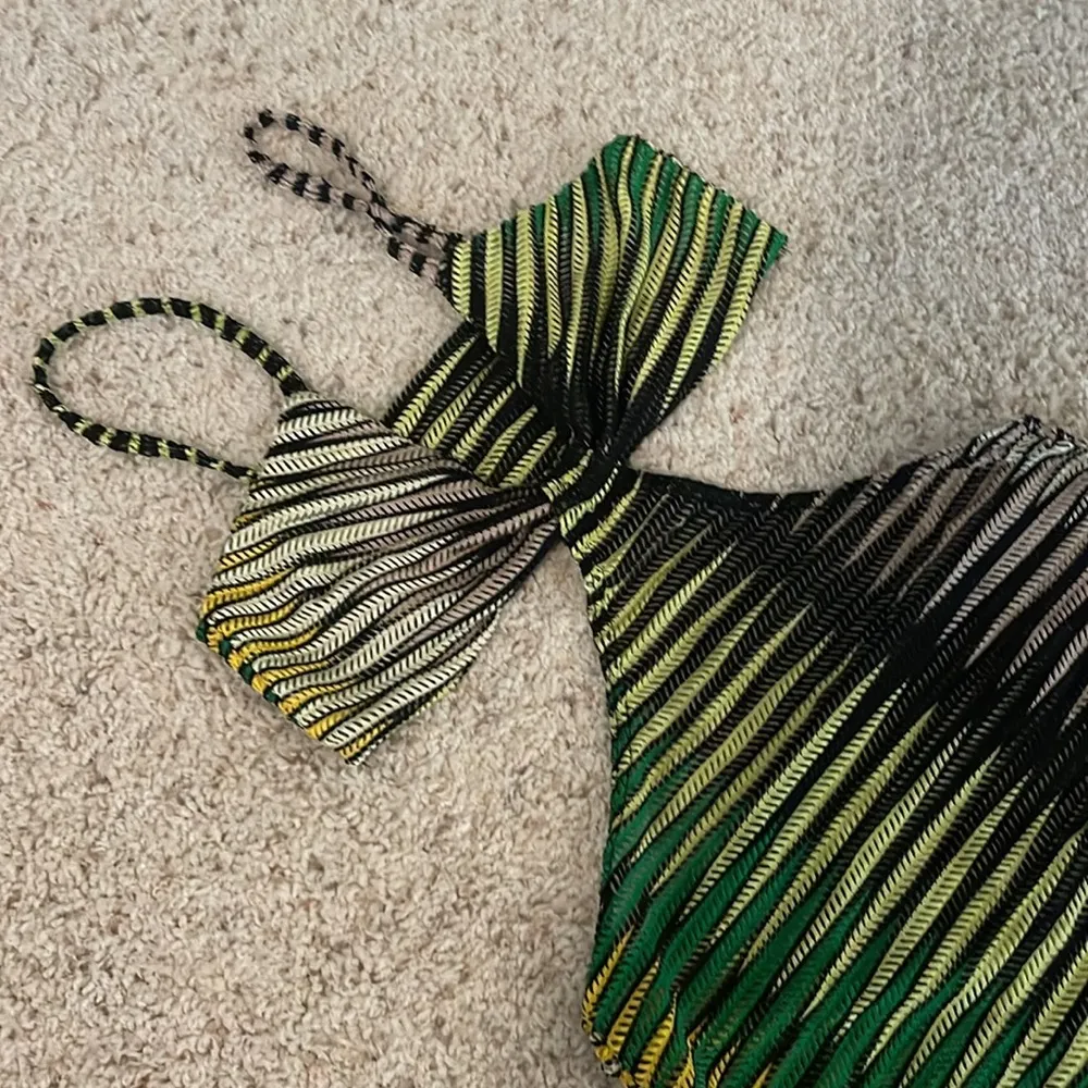 Multi color green mesh mini dress size small #95 - Image 2