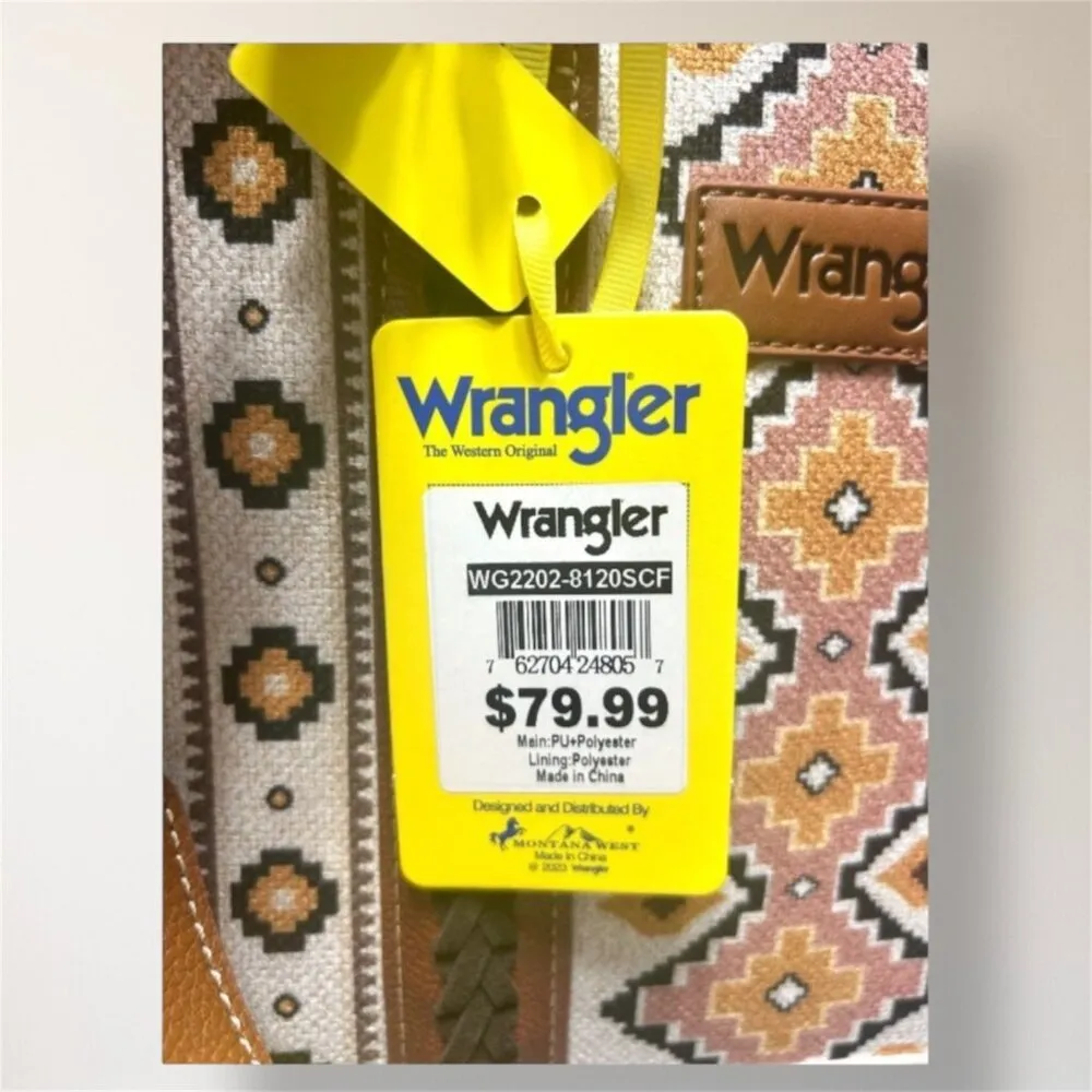 New Wrangler Aztec Canvas Tote Crossbody Bag Coffee Brown Southwestern Purse - Image 7