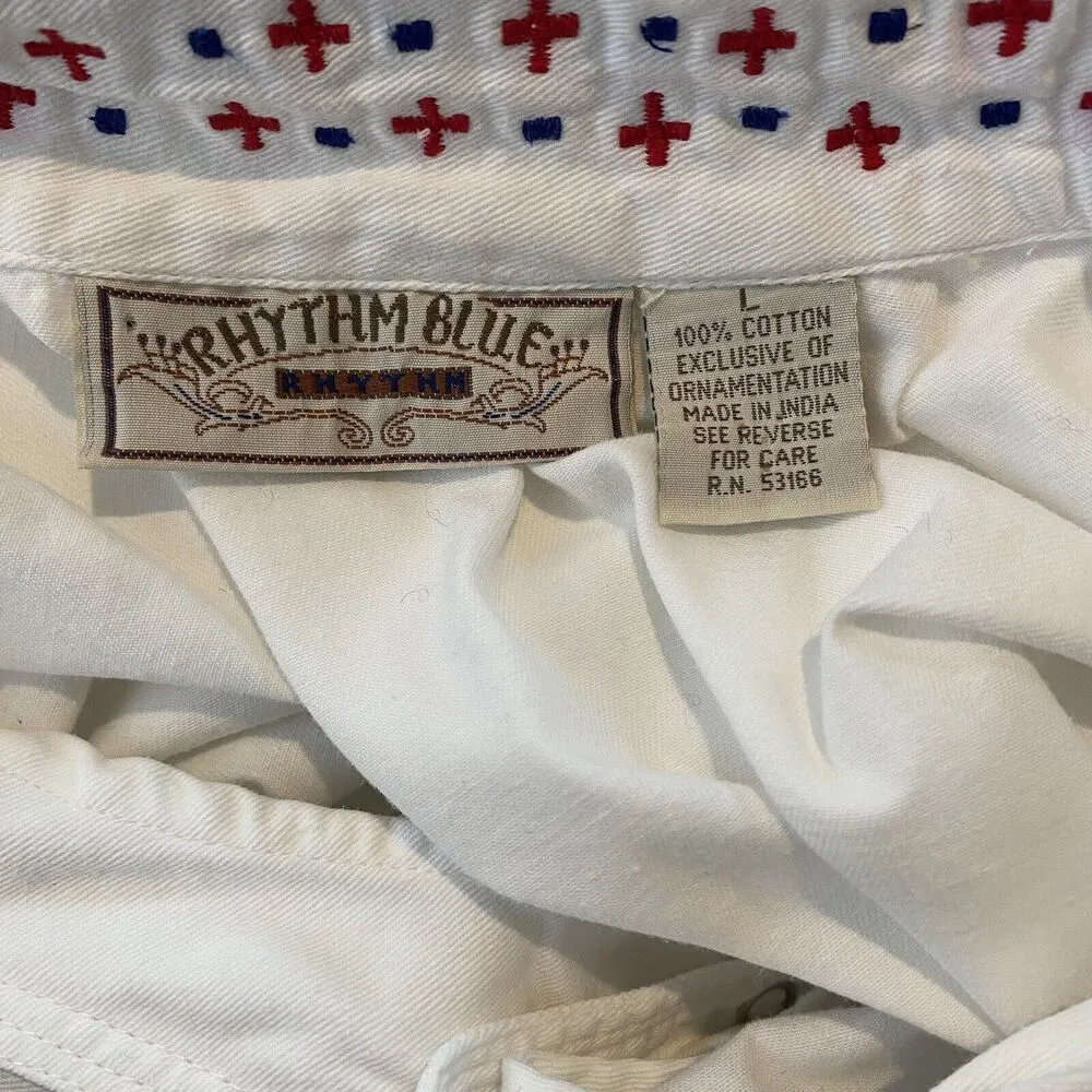 Rhythm Blue Western Embroidered Button Front White Crop Tie  Cowgirl Rodeo Sz L - Image 7