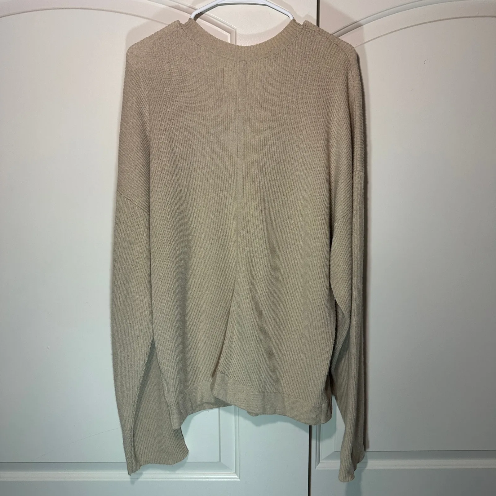 GREY/VEN Hunter Luxe Cashmere Wool Ribbed Crewneck Oversized Sweater Womens M Tan Size M - Image 5