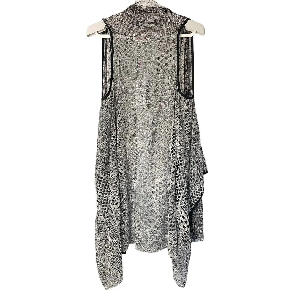 Pretty Angel Mesh Lace Sleeveless Draped Front Cover Up Duster Size S/M NEW Gray - Image 8