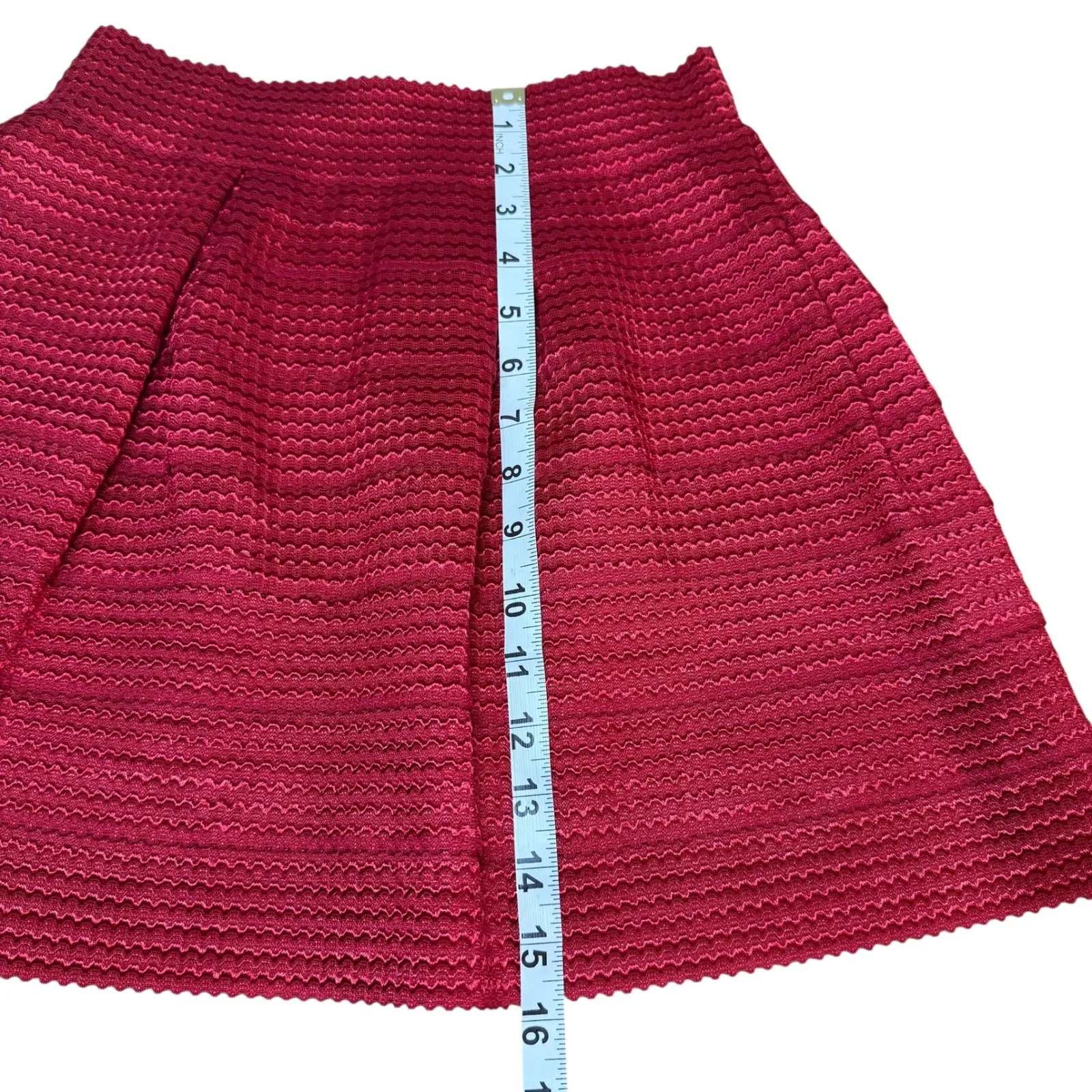 Dniina Red Textured Pleated Mini Skirt Party‎ Cocktail Going Out Size M Size M - Image 6