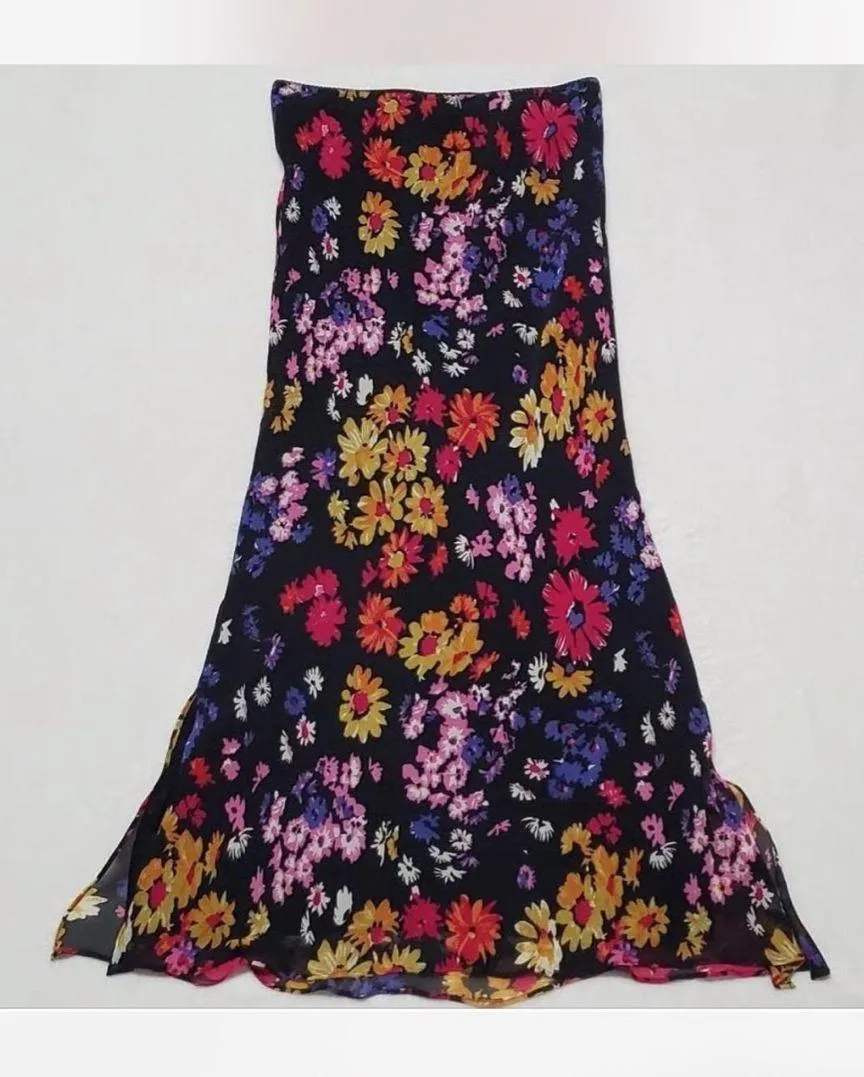 Vintage Express Silk Maxi Floral Skirt with Side Slit - Image 7