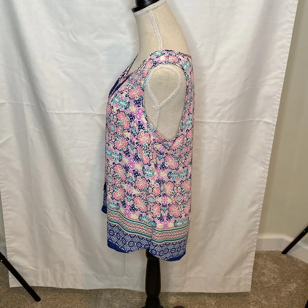 40 DR2 Daniel Rainn Pink Blue Sleeveless tank top Medium Tassels Cottagecore - Image 3