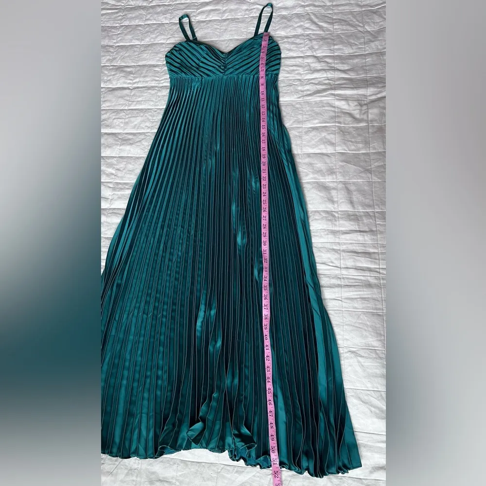 Boston Proper Emerald Green Pleated Liquid Shine Babydoll Maxi Dress Formal - 8 - Image 8