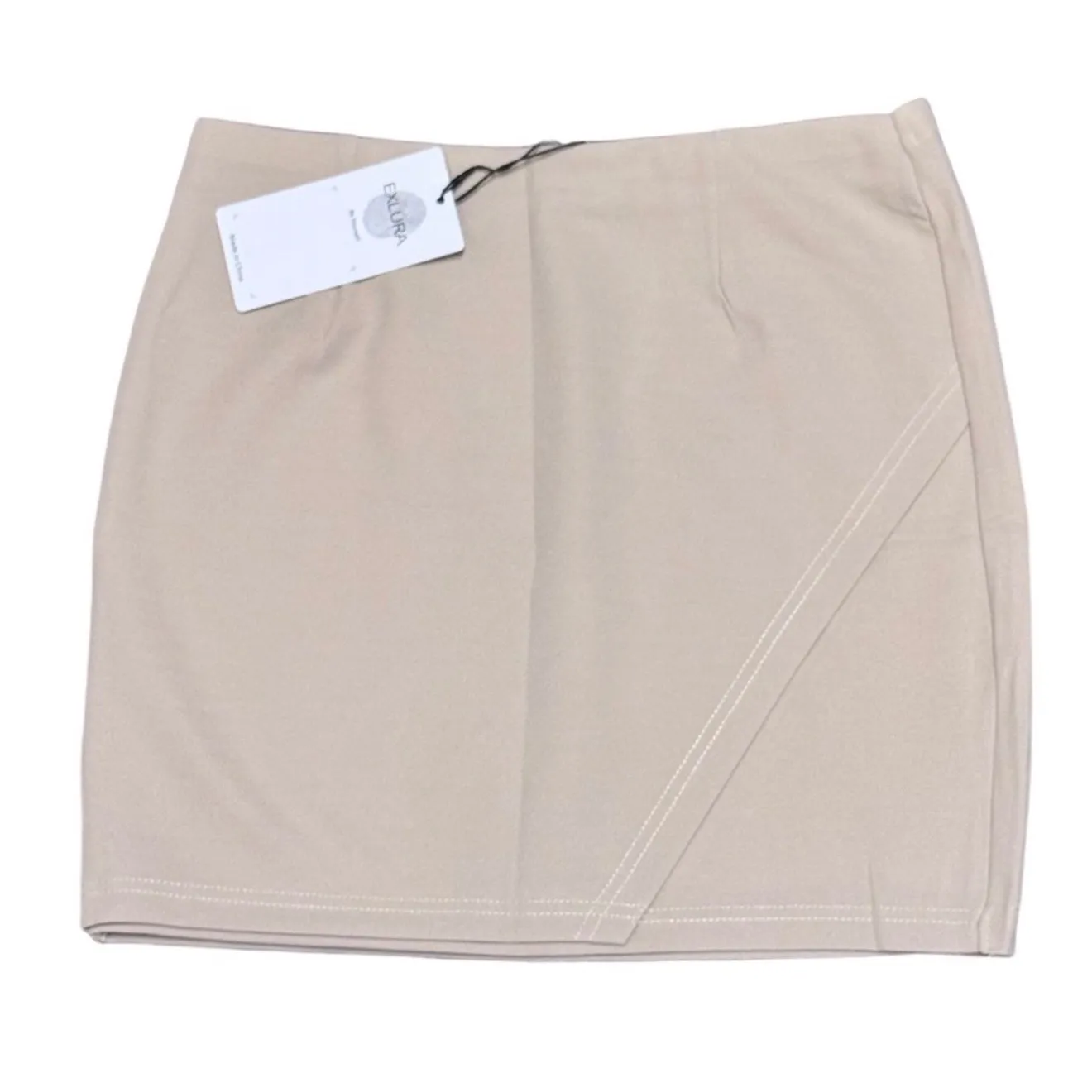 NWT Women's Tan Asymmetrical Wrap Mini Skirt Pencil Style Size M - Image 3