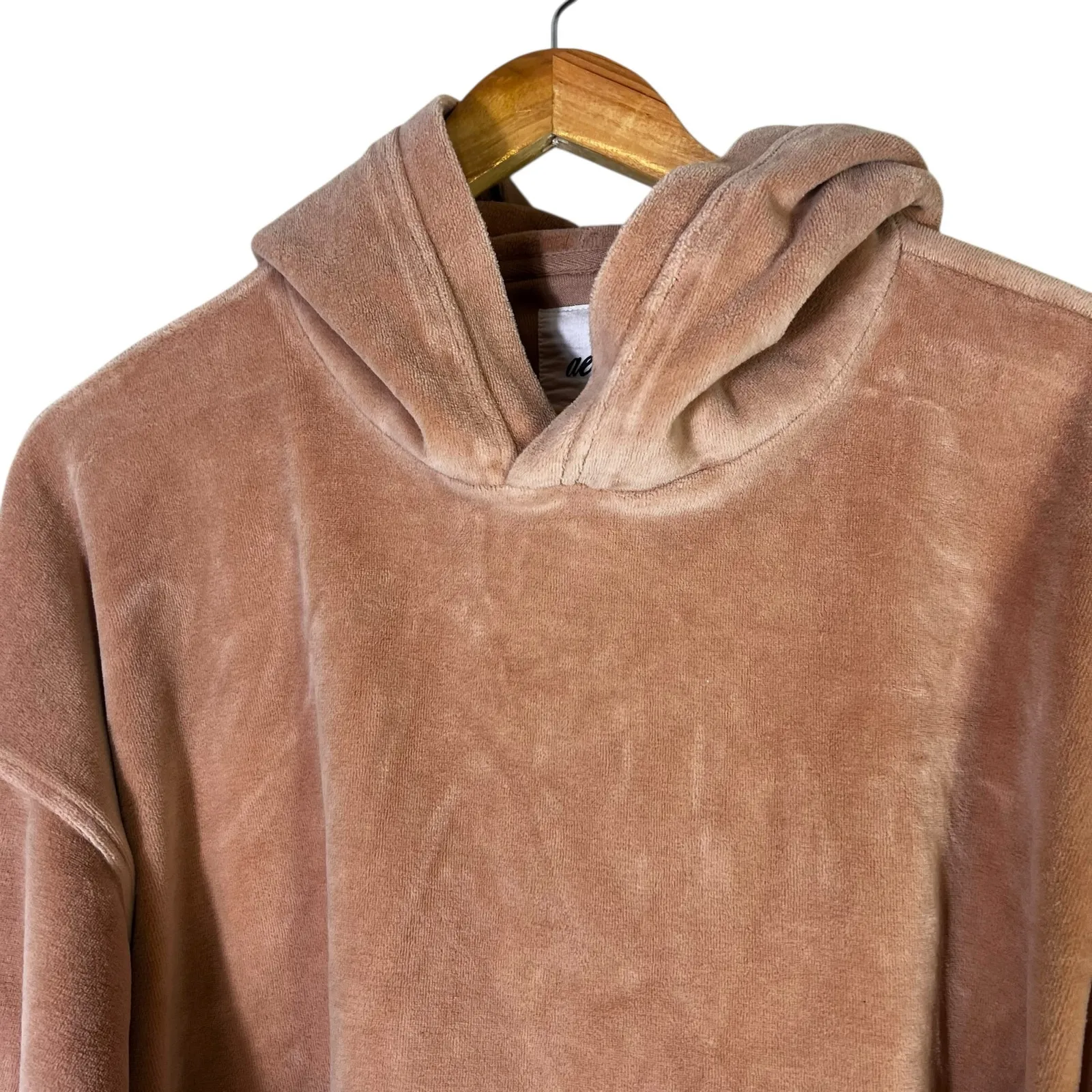 Aerie Velour Cropped Hoodie Womens XS Dusty Rose Cozy Lounge Athleisure - Image 2