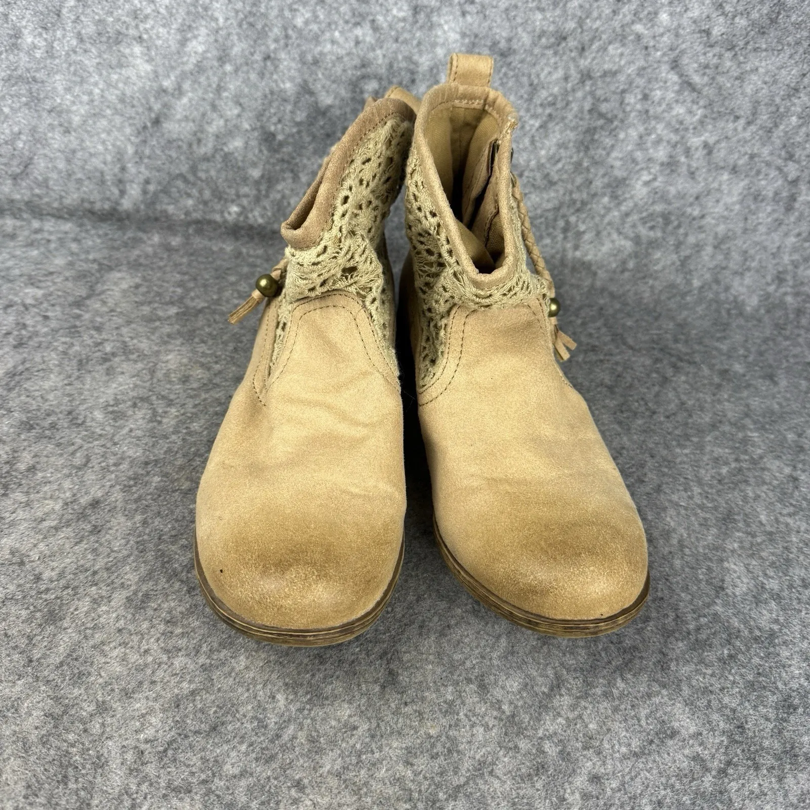 Roxy Malden  Slouch Ankle Boots Size 9‎ Tan/Crochet Top - Image 3