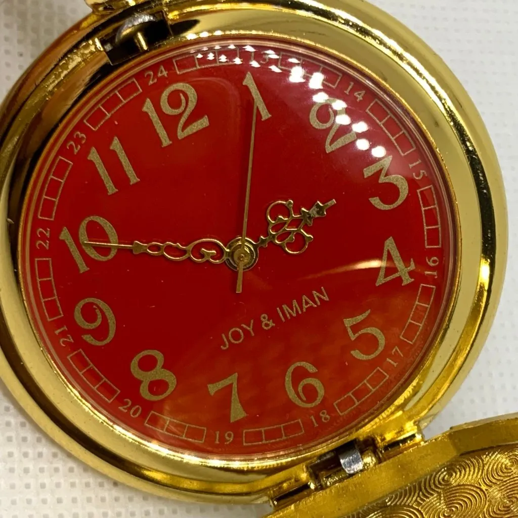 Gold Tone Pocket Watch Quartz analog red dial 46mm running - Image 2