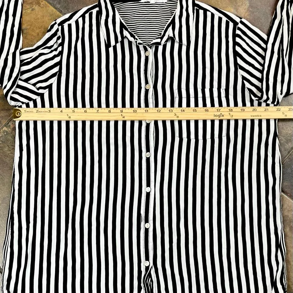 Jane + Delancey Black White Striped Long Sleeve Button Down Top XL - Image 7