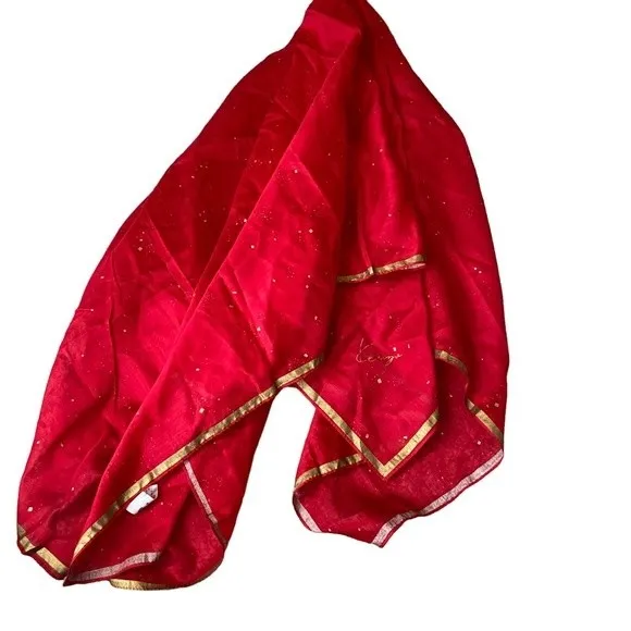 Kenzo Womens 100% Silk Tie Neck Hair Fashion Scarf Bright Red Gold Accent Square - Image 6