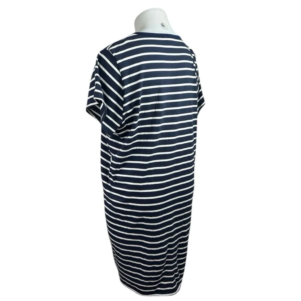 J.Crew Navy Blue White Striped Short Sleeve Crew Neck T Shirt Mini Dress Size 2X - Image 2