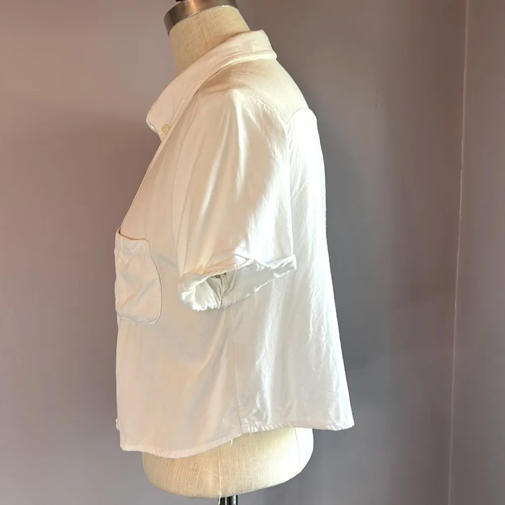 Brandy Melville white cropped button up short sleeve collared shirt - Image 3