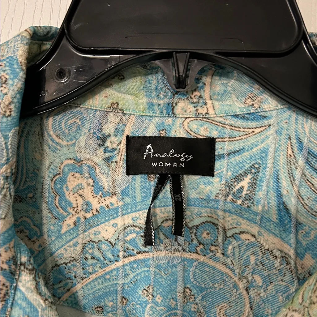 Analogy Women's Paisley Jean Jacket in Blue and Green Size 2X - Image 2